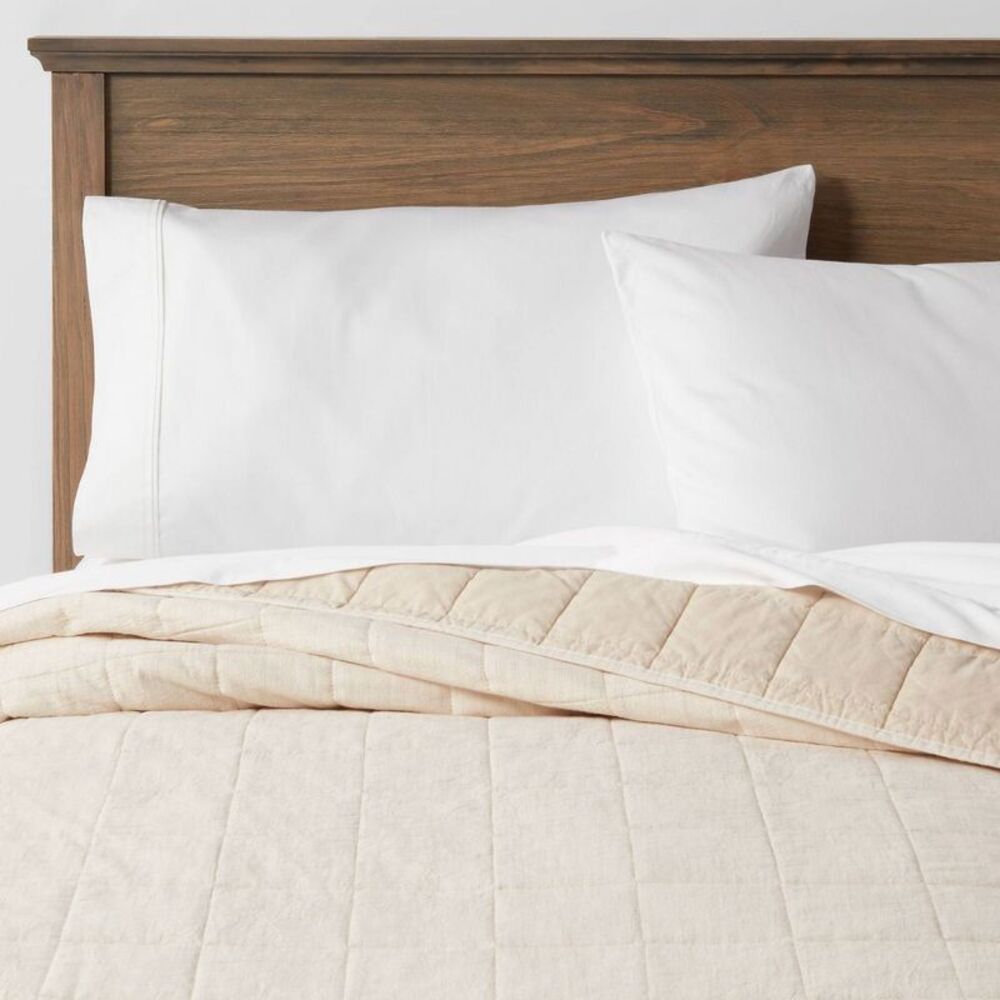 Full/Queen Space Dyed Woven Cotton Linen Coverlet Quilt - Solid Khaki